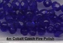 4mm Cobalt Blue Czech Firepolish Glass Beads - Click Image to Close