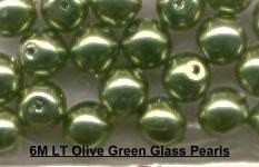 6mm Lt Olive Green Glass pearls - Click Image to Close
