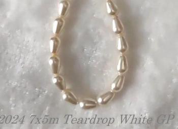 7x5mm White Teardrop Glass Pearls | Pear Shaped Glass Pearls - Click Image to Close