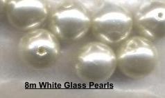 8mm White Glass Pearl Beads - Click Image to Close