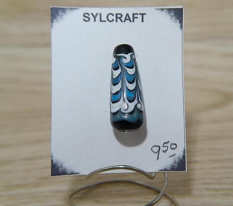 Raked Turquoise Pendant bead Handmade Lampwork Glass FOCAL bead