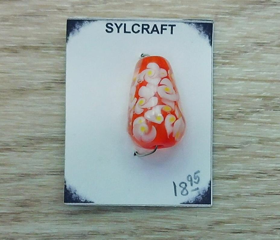 Orange Floral Delight Handmade lampwork glass bead