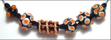 Black and Orange Lampwork glass bead set