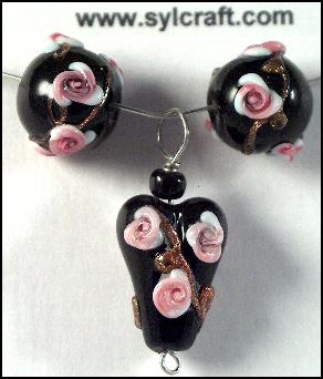 Hearts n Flowers glass lampwork handcrafted Set - Click Image to Close