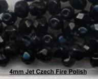 4mm Jet Black Onyx Czech Firepolish Glass Beads