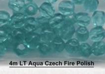 4mm Light Aquamarine Czech Firepolish Glass Beads