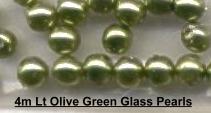 4mm Lt Olive Green Glass Pearl Beads