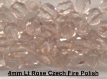 4mm Light Rose Czech Firepolish Glass Beads