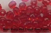 4mm Ruby Red Czech Firepolish Glass Beads