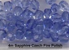 4mm Sapphire Blue Czech Firepolish Glass Beads