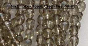 4mm Smokey Topaz Czech Firepolish Glass Beads