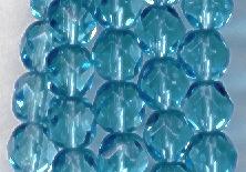 6mm Aquamarine Czech Firepolish Glass Beads