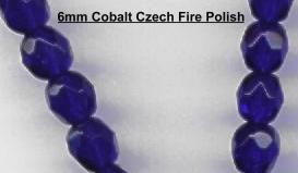 6mm Cobalt Blue Czech Firepolish Glass Beads
