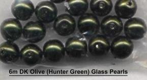 6mm Dark Olive Green Glass Pearls