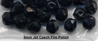 6mm Jet Black Onyx Black Czech Firepolish Glass Beads