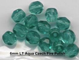 6mm Light Aquamarine Czech Firepolish Glass Beads