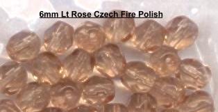 6mm Light Rose Czech Firepolish Glass Beads