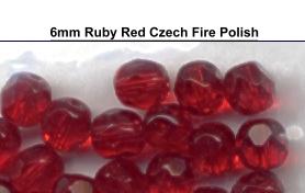 6mm Ruby Red Czech Firepolish Glass Beads