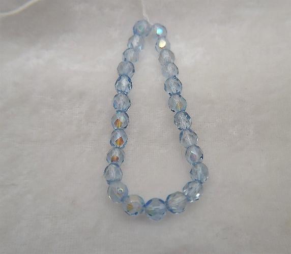 6mm Light Sapphire Blue AB Czech Firepolish Glass Beads