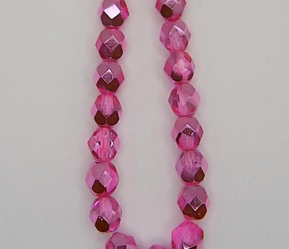 6mm Pink Metallic Czech Firepolish Glass Beads