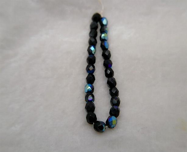 6mm Jet Black AB Czech Firepolish Glass Beads