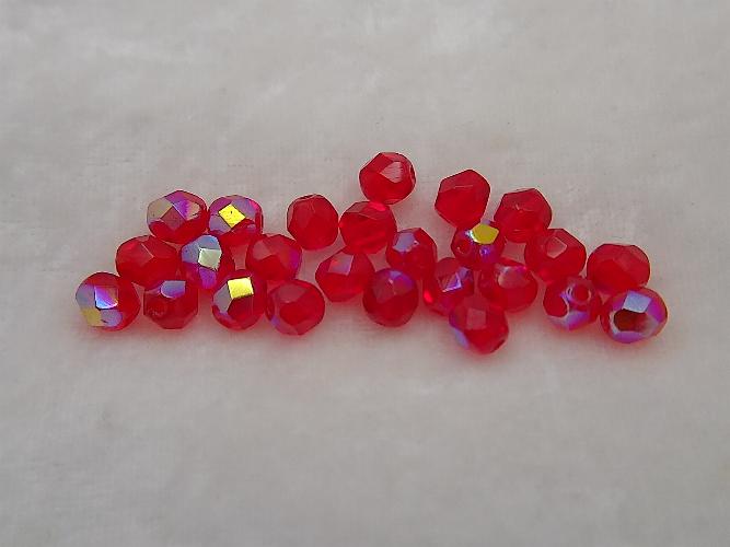 6mm Lt Red AB Czech Firepolish Glass Beads