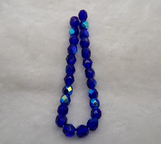 6mm Cobalt Blue AB Czech Firepolish Glass Beads